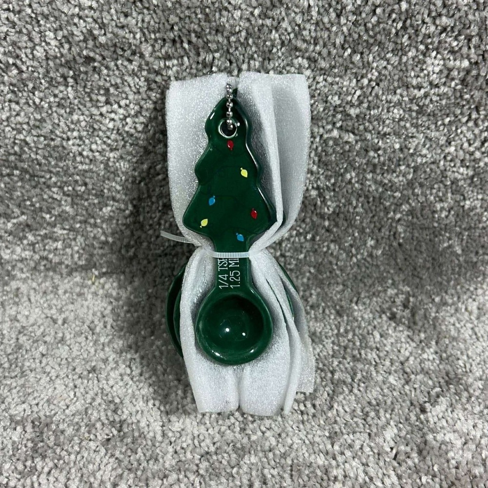 Newclassic Measuring Spoons Green Christmas Tree Ceramic Holiday Set 4pc
